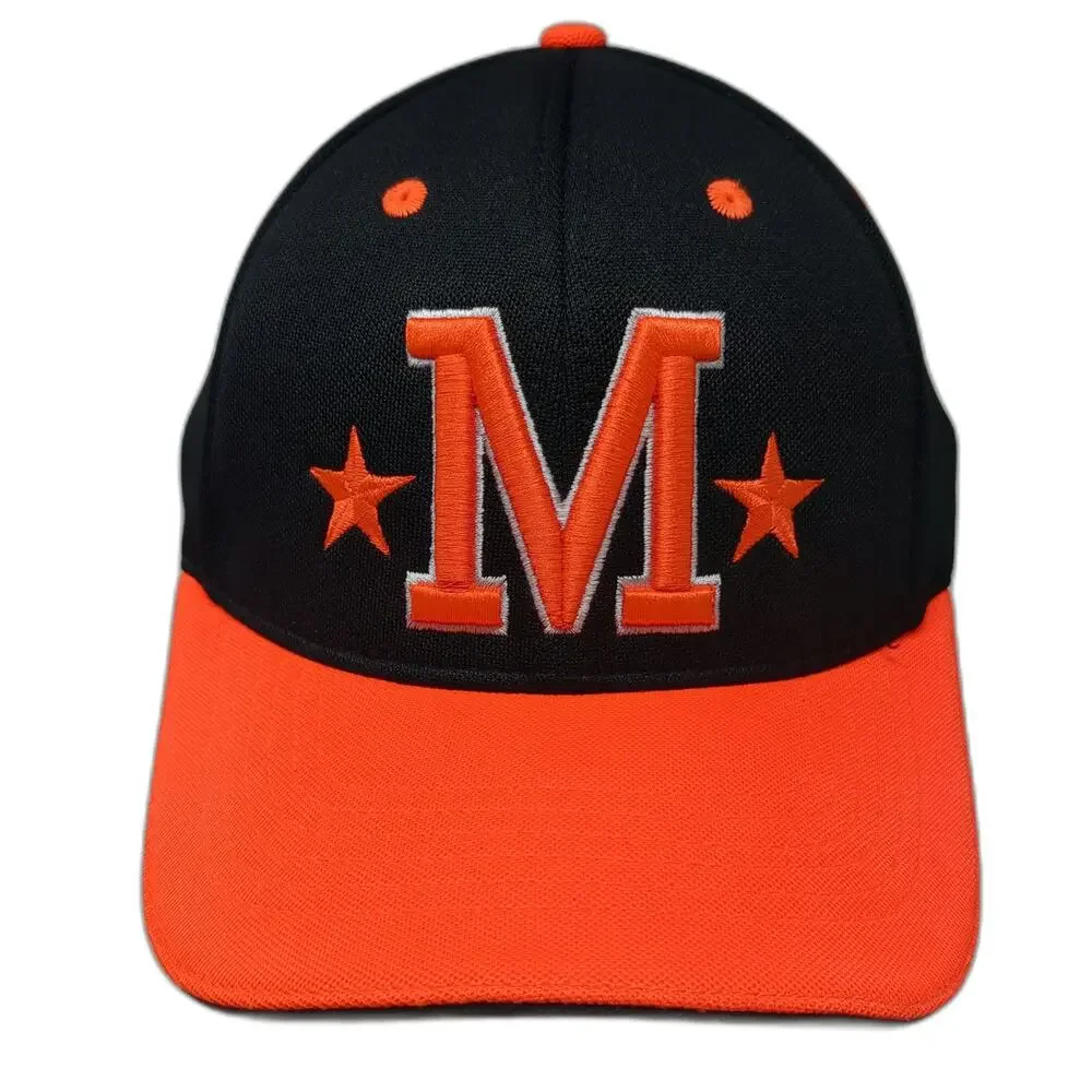 Marlboro Baseball Cap Black Orange S/M American Flag Performance Mesh Fitted Hat